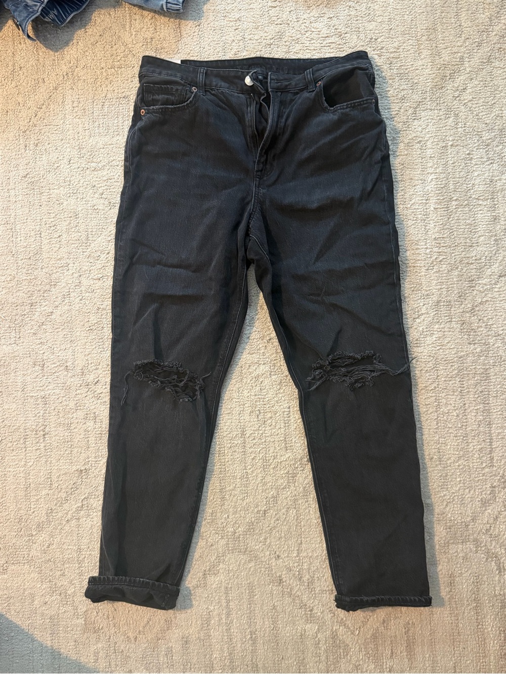 American Eagle Outfitters Black Straight Leg Ripped Jeans
